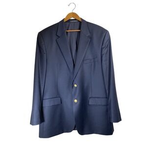Lauren Ralph Lauren 100% Wool Blazer 46L Navy Blue Sport Coat Gold Crest Buttons